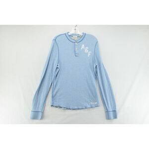 VTG ABERCROMBIE FITCH Shirt Men's Medium Blue Henley Long Sleeve Muscle Y2K